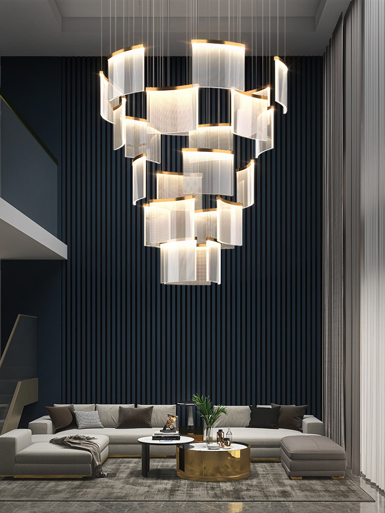 Large Chandelier for the Living Room of a Duplex Building, Long Chandelier for the Staircase, Light Luxury and High-End, Self-Built House, Villa, Open-Air Hall Light