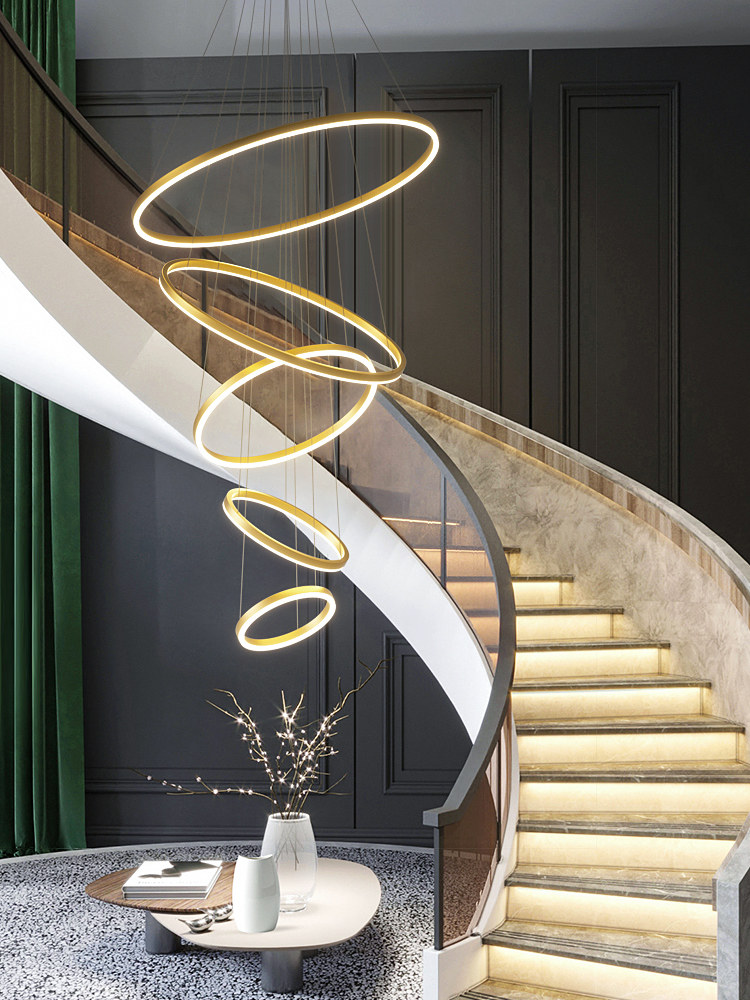 Living Room Villa Duplex Large Chandelier Simple Modern Light Luxury Apartment Hotel Open Staircase Loft Chandelier Round Shape