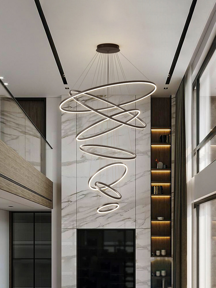 Living Room Villa Duplex Large Chandelier Simple Modern Light Luxury Apartment Hotel Open Staircase Loft Chandelier Round Shape