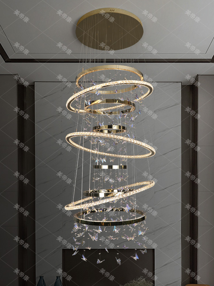 Modern Minimalist Villa Suspended Living Room Chandelier 2025 New Model Crystal Butterfly Duplex Floor-To-Ceiling Large Chandelier