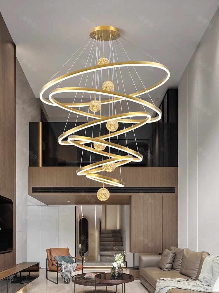 Large Chandelier for Duplex Floors, Chandelier for Open Living Room, Villa Staircase Light, Light Luxury Mezzanine Chandelier, High Ceiling Chandelier for Mid-Floor Lobby