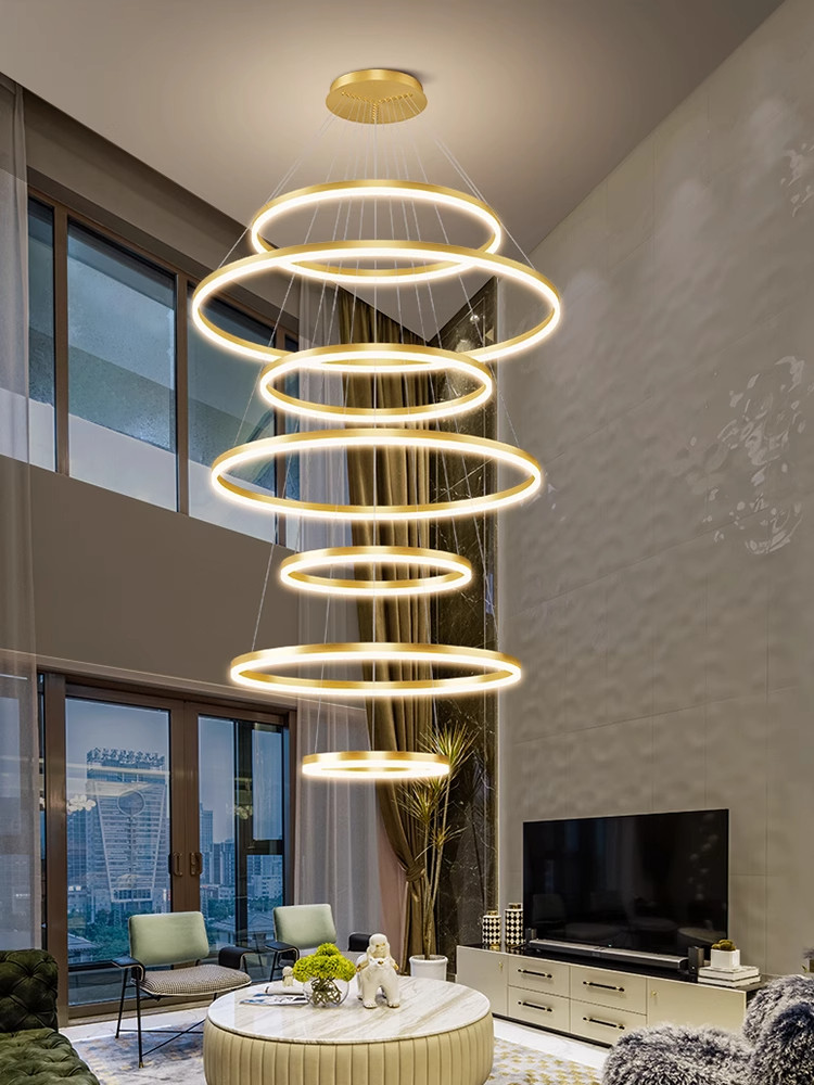 Villa Duplex Building Large Chandelier Hollow Living Room Lamp Modern Simple High-Pick Loft Apartment Jumping Floor Hollow Hall Lamp