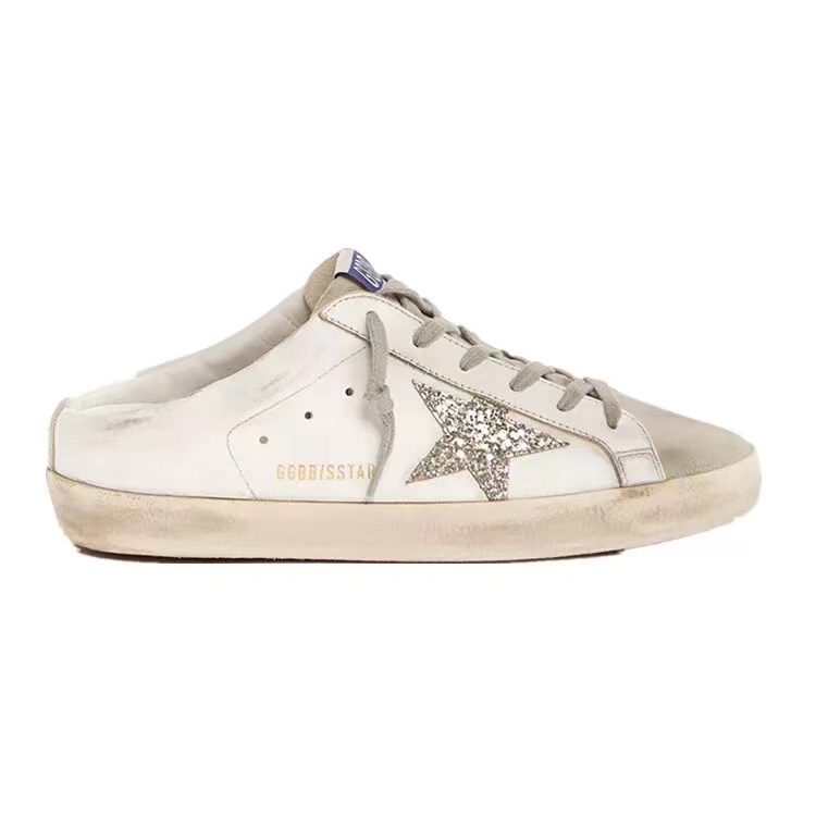2026 Korean Ggb New Style Half-Slip Star Shoes for Women, Height-Increasing Casual Vintage Distressed Leather Slippers