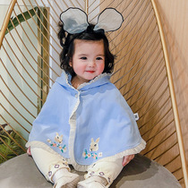 Baby windproof cloak spring and autumn style baby girl cloak coat toddler windproof outing clothes rabbit hooded shawl