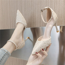 Word-like cingulum Baotou sandals 2021 New pointed single shoe thin heel high heel shoes female summer girl in the style