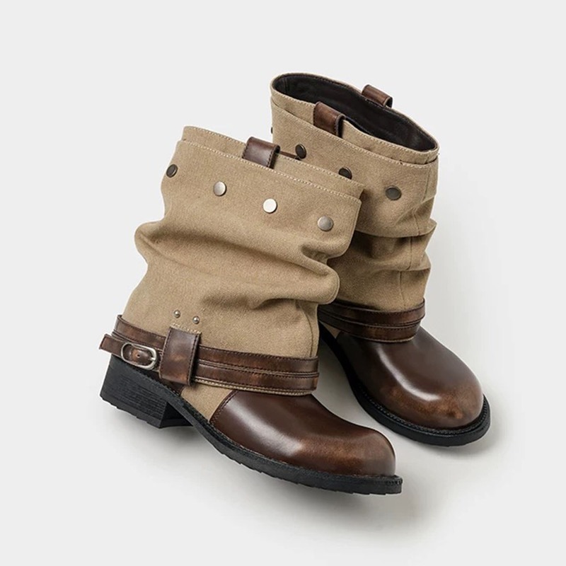 Genuine Leather~ One Boot, Four Ways to Wear, Detachable Riding Boots for Women, with Belt Buckle, Convertible Color-Block Long Boots, Mid-Calf Boots, Short Boots for Women