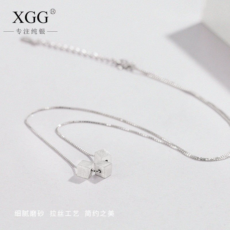 Girls Necklace Brushed Square Korean Version Simple Mori Korean Student Fresh Sterling Silver Clavicle Chain All-match Jewelry