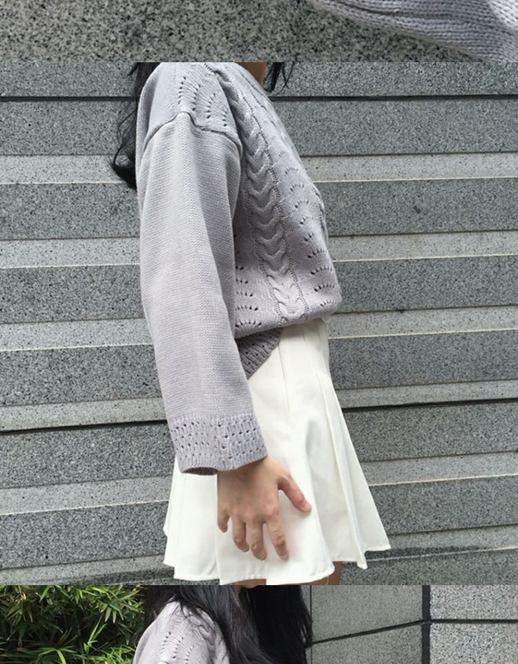 Mùa xuân và mùa thu retro rỗng ngắn đầu áo len lỏng áo khoác mỏng dài tay phiên bản Hàn Quốc của áo len nữ dưới cùng áo cardigan nữ dáng dài