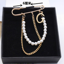 Korean version of the original design pearl five-pointed star hanging fashion pin six-star temperament accessories mens and womens jacket brooch