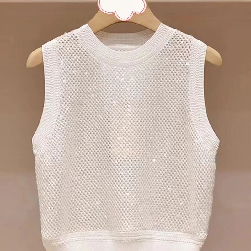 High-End Sequined Sparkling Sleeveless Outer Vest for Women 2024 Summer New Design Niche Slimming Look Top