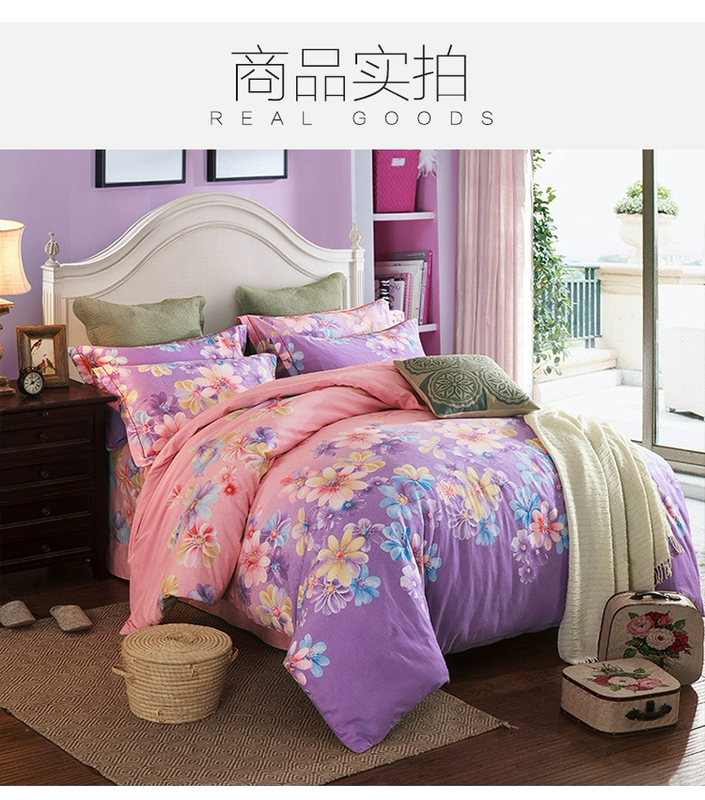 những người yêu thích thủy ngân dệt dày bông chải denim bông khăn trải giường giường chăn 1.8m2.0 mét - Bộ đồ giường bốn mảnh