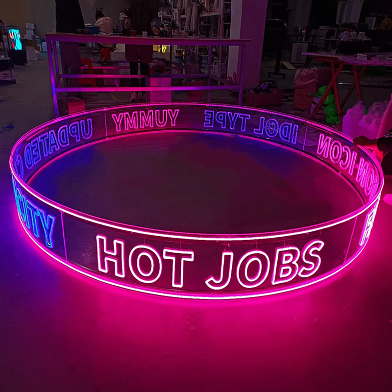 Creative acrylic round neon illuminated word custom ring shape suspended ceiling bar atmosphere decorative billboard