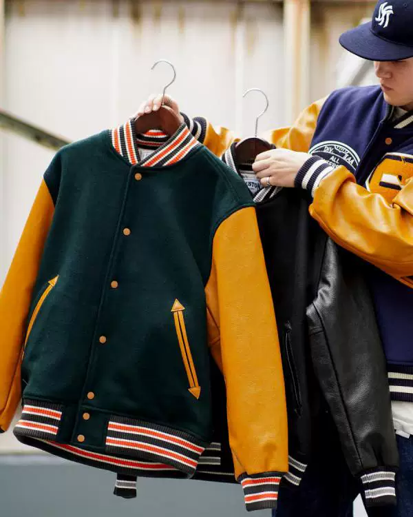 [日系军事Wool Bomber Jacket 荔枝真牛皮袖麦尔登羊毛 棒球夹克]