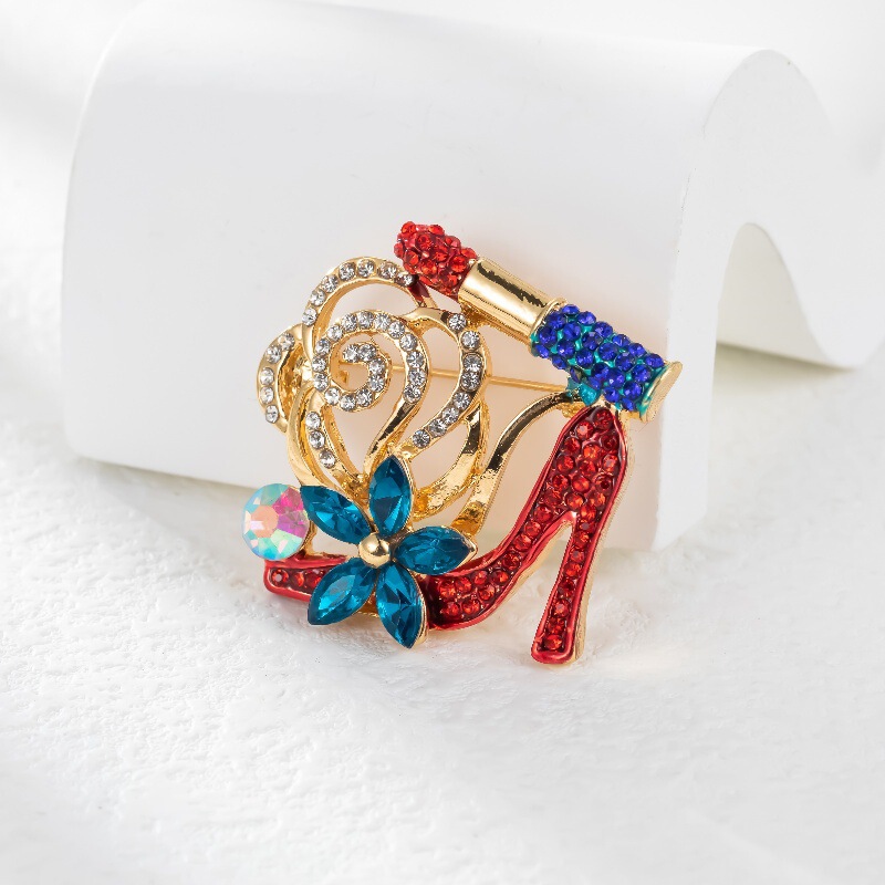 Korean Style Creative Design Red High-Heeled Shoes Brooch for Women, Flower Lipstick Pin, Shirt and Jacket Accessory Korean Style Creative Design Red High-Heeled Shoes Brooch for Women, Flower Lipstick Pin, Shirt and Jacket Accessory