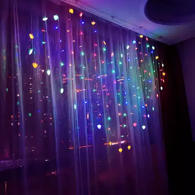 Small lantern flashing light string love curtain light net red light heart-shaped proposal decoration Romantic room home decoration light