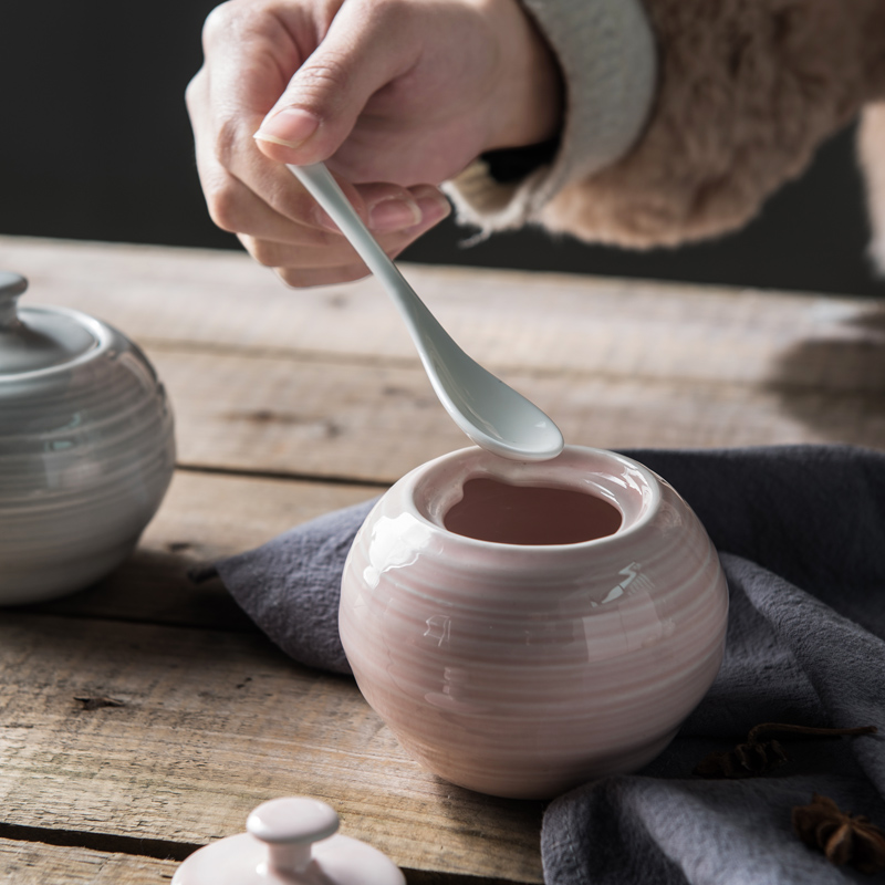 Jian Lin creative Japanese household ceramics seasoning jar jar with cover with a spoon, caster sugar seasoning box of the andaman