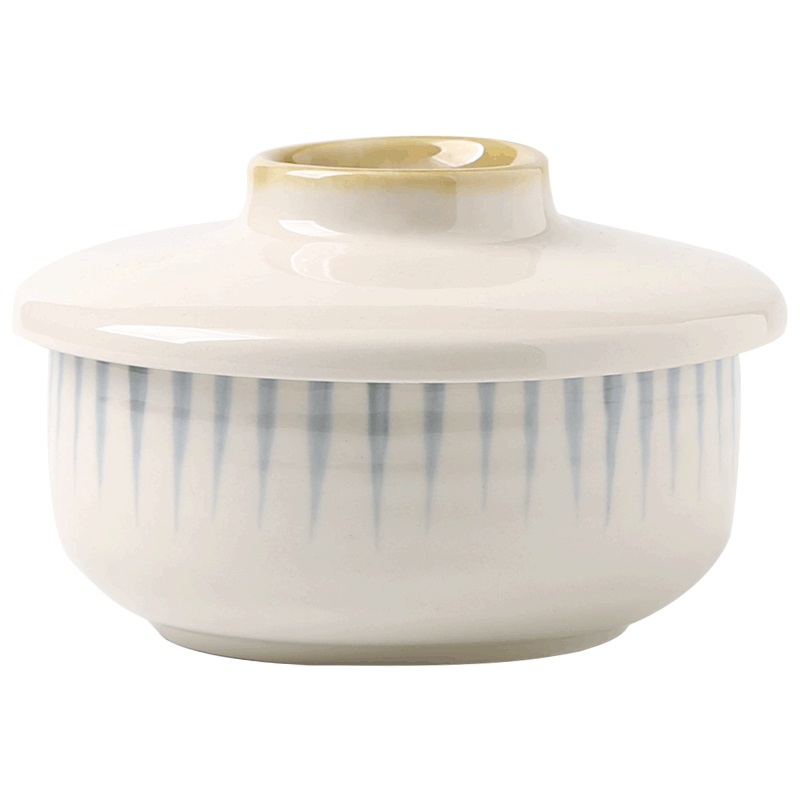 Jian Lin, Korean ceramic tableware children taste steamed egg bowl of porridge for breakfast bowl with cover to add soup bowl small blue and white