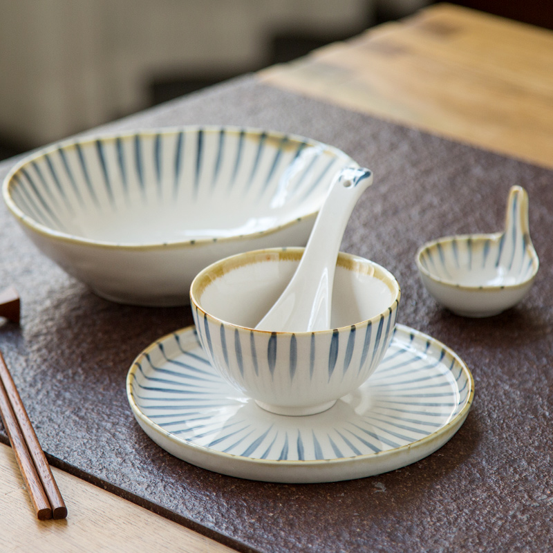 Creative Japanese ceramics tableware under the glaze color hand - made glass bowl dish to eat the dishes spoon household porcelain bowl combination