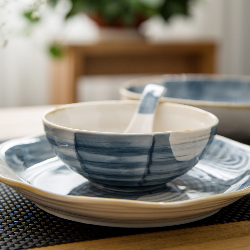 Jian Lin glaze color ceramic plate under the bowl of rice bowls Japanese - style tableware suit dish plate disc flat plate of blue and white