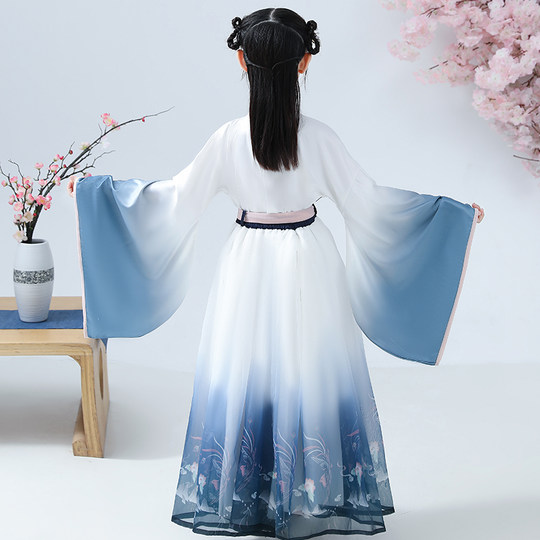 儿童汉服春秋中国风古典古装超仙女童古风宽袖女孩襦裙唐装演出服