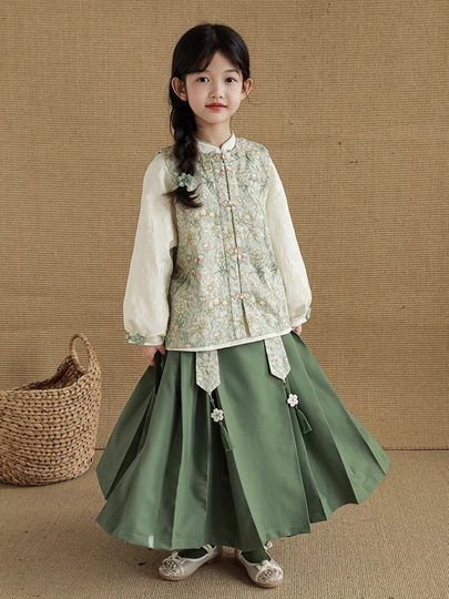 女童国风马面裙套装汉服春季新款女大童新中式裙子女孩高级感唐装