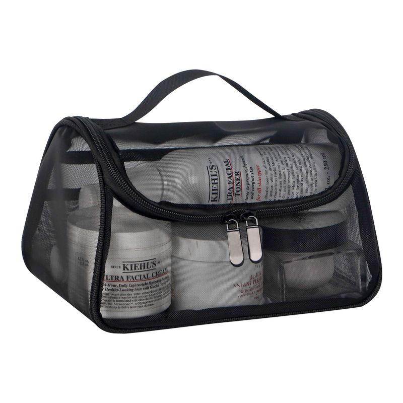 Transparent Mesh Cosmetic Bag, Large Capacity, Simple and Portable, Hand-Held Toiletry Bag, Carry-On Cosmetic Storage Bag, Curved Bag
