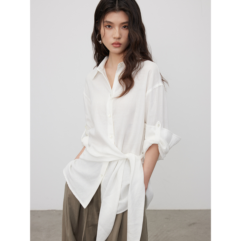 Keara 75 Tencel Linen White Shirt for Women, Deconstructed Design, Lace-Up, Relaxed Fit, Sun Protection, Breathable Long-Sleeve Top Keara 75 Tencel Linen White Shirt for Women, Deconstructed Design, Lace-Up, Relaxed Fit, Sun Protection, Breathable Long-Sleeve Top