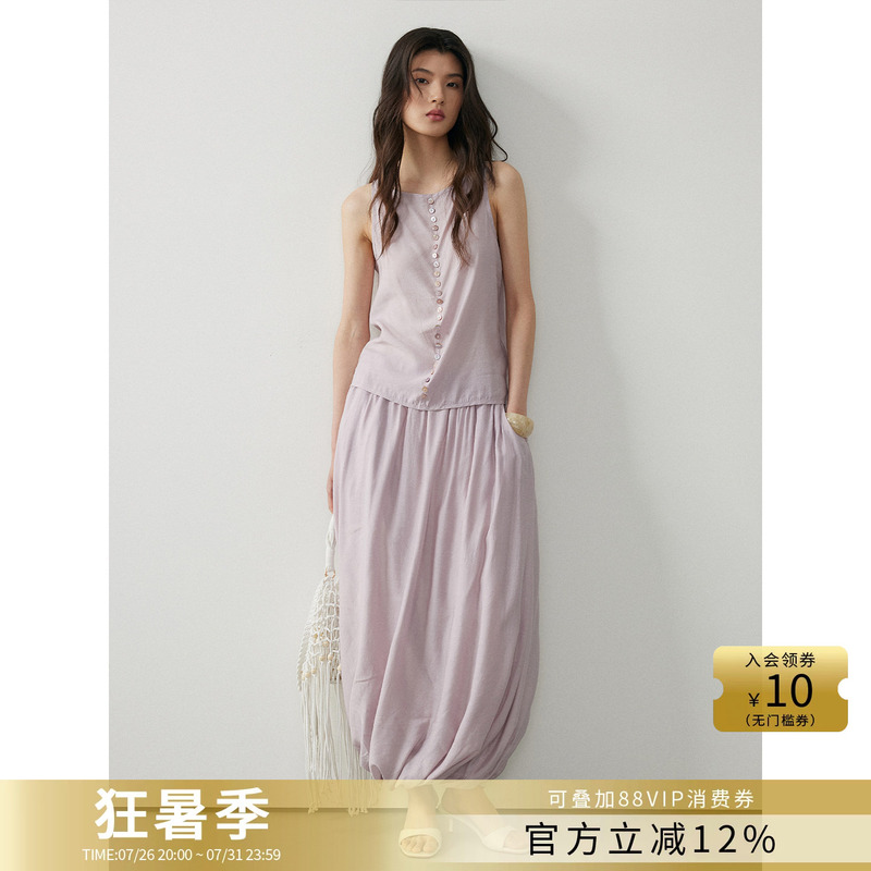 Keara French-Style Relaxed Heavy-Duty Deconstructed Design Button Vest and Flower-Knot Twist Skirt Two-Piece Set for Women Summer