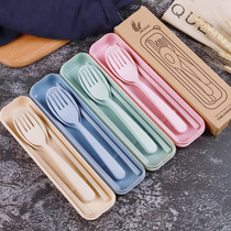 Creative wheat straw gift tableware set Childrens portable spoon fork chopsticks three-piece promotional gift customization