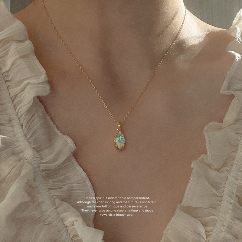 Opal Necklace'Eye of Nature' S925 Silver Plated with 10K Gold Vintage Artificial Opal Stone Birthday Gift