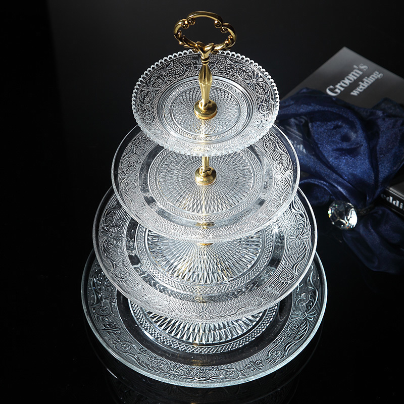 European-Style Glass Fruit Plate, Three-Layer, High-End, Modern, Simple, Household, Living Room, Transparent Crystal, Multi-Layer Cake Plate, Creative