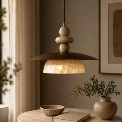 Medieval Style Shell Restaurant Chandelier, Mosaic Bedroom Bedside Lamp, Yellow Travertine Living Room Retro Wabi-Sabi Style Chandelier