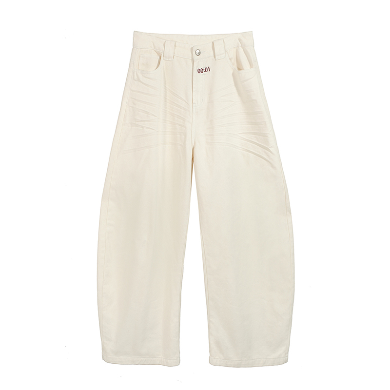 Tz Killer Embroidered Jeans with Three-Dimensional Pleats and Whisker Embroidery, Wide-Leg Scimitar Jeans