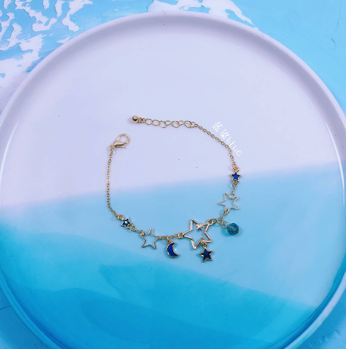 Màu xanh nhuộm sao tự chế mặt trăng xanh vòng tay cánh hành tinh vòng tay cô gái hoang dã trang sức trái tim - Vòng đeo tay Clasp vòng tay kim cương