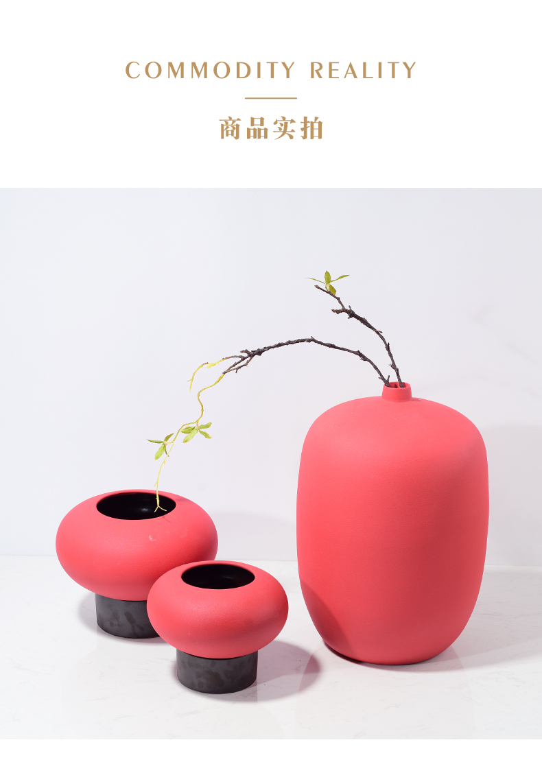 New Chinese style red ceramic round vase furnishing articles mesa of I and contracted sitting room porch tea table flower arrangement