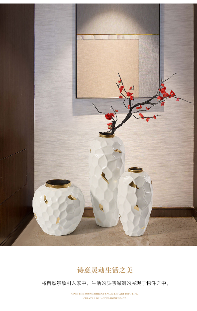 New Chinese style white mesa of up phnom penh ceramic vase furnishing articles table sitting room ground ark, dried flowers, geometric flower arrangement