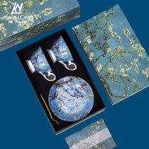 Van Gogh bone china coffee cup European small luxury creative ceramic cup couple to cup set a pair of festival companion