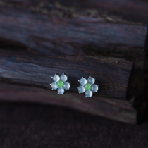 Natural Ice Jadeite Plum Blossom Earrings 925 Sterling Silver Mosaic Jade Full Green Egg Noodles Female