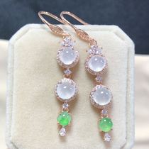 Ice jadeite earrings female Myanmar A natural jade egg face earrings long earrings s925 silver plated 18k gold