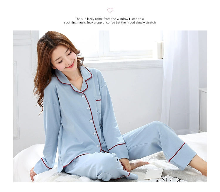 Đồ ngủ nữ dài tay mùa xuân và mùa hè phần mỏng dễ thương chút ve áo cardigan cotton tháng phù hợp với XL dịch vụ nhà