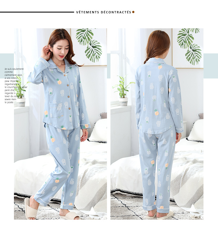 Đồ ngủ nữ dài tay mùa xuân và mùa hè phần mỏng dễ thương chút ve áo cardigan cotton tháng phù hợp với XL dịch vụ nhà