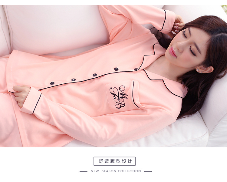 Đồ ngủ cho nữ Áo dài tay mùa xuân và mùa thu cotton Set Đơn giản dễ thương mặc nhà dễ thương XL Cotton cardigan Ve áo đồ lửng mặc nhà