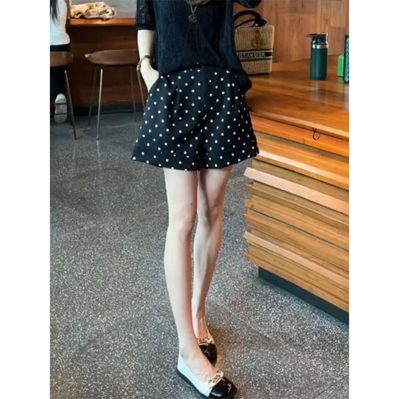 Summer New Korean Style Fashionable Versatile Quick-Drying Casual A-Line Hot Pants High-Waisted Slimming Polka Dot Wide-Leg Shorts for Women Summer New Korean Style Fashionable Versatile Quick-Drying Casual A-Line Hot Pants High-Waisted Slimming Polka Dot Wide-Leg Shorts for Women