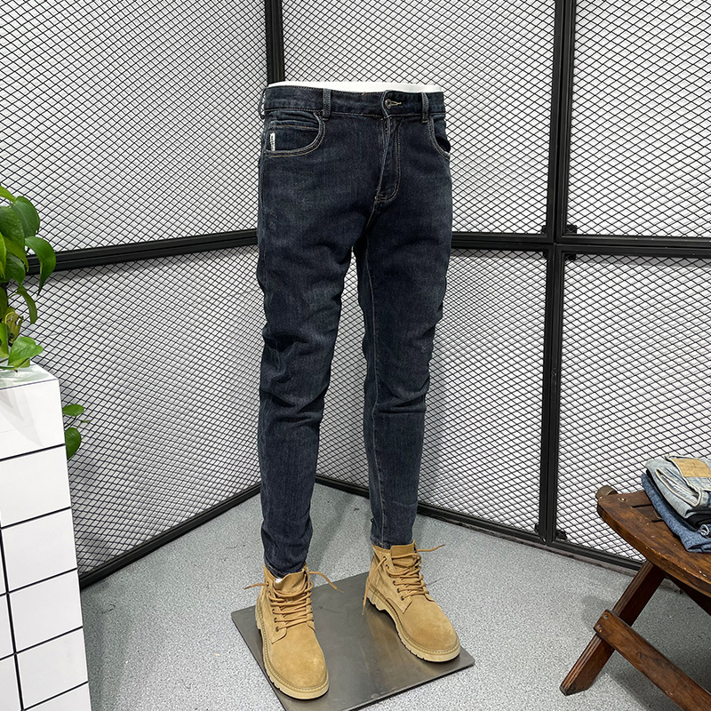 Thickened men's jeans Spring and Autumn Winter 2021 new fashion brand slim high-end casual stretch small foot long pants