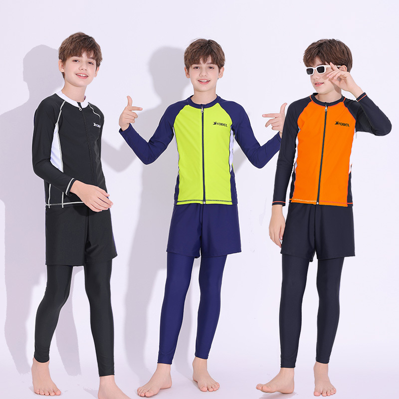 Children's Two-Piece Swimsuit for Older Boys, Warm, Sun-Protective, Long-Sleeved Wetsuit for Surfing at the Beach, Quick-Drying Three-Piece Set Children's Two-Piece Swimsuit for Older Boys, Warm, Sun-Protective, Long-Sleeved Wetsuit for Surfing at the Beach, Quick-Drying Three-Piece Set