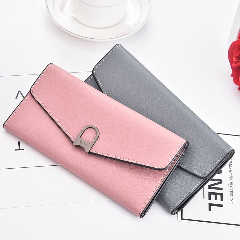 New wallet women's long version dark buckle small fresh trendy wallet multi-card zipper change youth student wallet