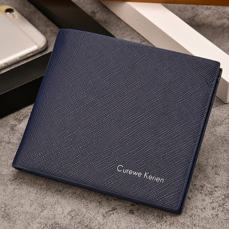 New wallet men's short section simple cross pattern wallet horizontal section multi-card slot fashion creative student ticket folder thin tide