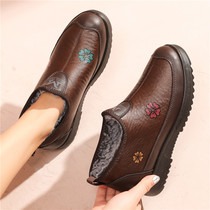 Winter mothers shoes shoes soft anti-slip middle-aged womens shoes plus velvet warm old granny shoes snow boots