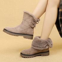 2020 new snow boots winter plus velvet warm middle-aged coarse with mother cotton shoes ladies Joker casual middle boots