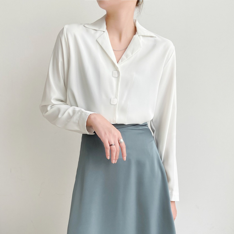 White Chiffon Shirt Women's Suit V-Neck Professional Attire Formal Wear Commuting White Shirt Interview Wrinkle-Resistant Inner Top